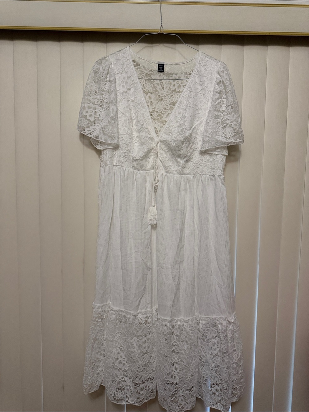 SHEIN White Lace Maxi Dress with Tassel Tie